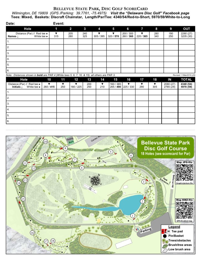 Course map for Bellevue, from the Delaware State Parks scorecard