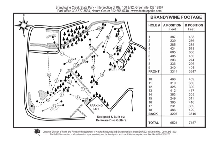 Course map for Brandywine Creek, from the Delaware State Parks scorecard